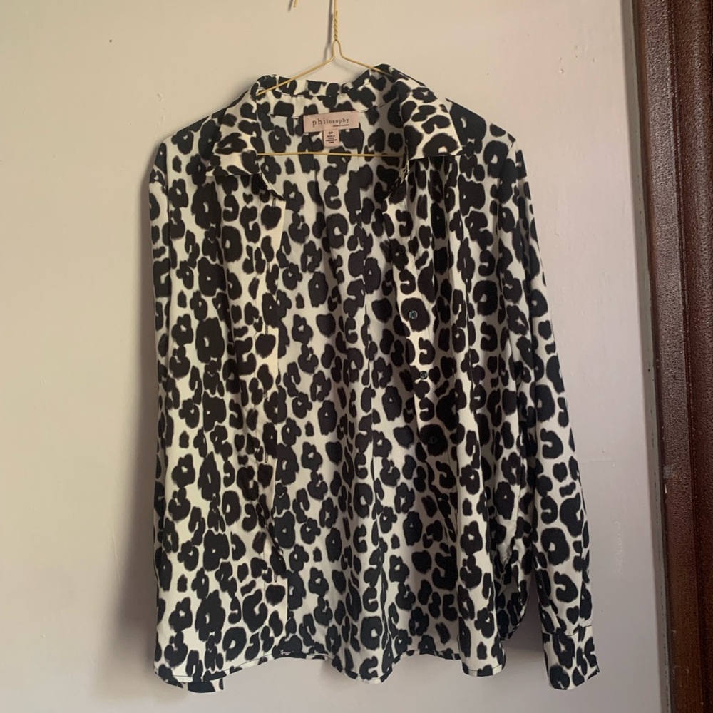 Philosophy Black and White Patterned Button Down Blouse